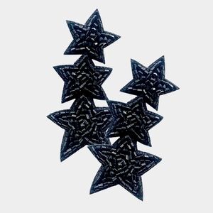 NEW Black Sequin Beaded Triple Star Earrings Felt Back